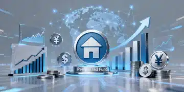 Representação digital de fundos multimercado com gráficos e símbolos financeiros, indicando diversificação e crescimento para 2026.