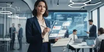 Mulher profissional otimista buscando emprego em 2026