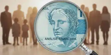Nota de cem reais com lupa, simbolizando o impacto do aumento do salário mínimo de 2026 nos benefícios sociais e previdenciários.