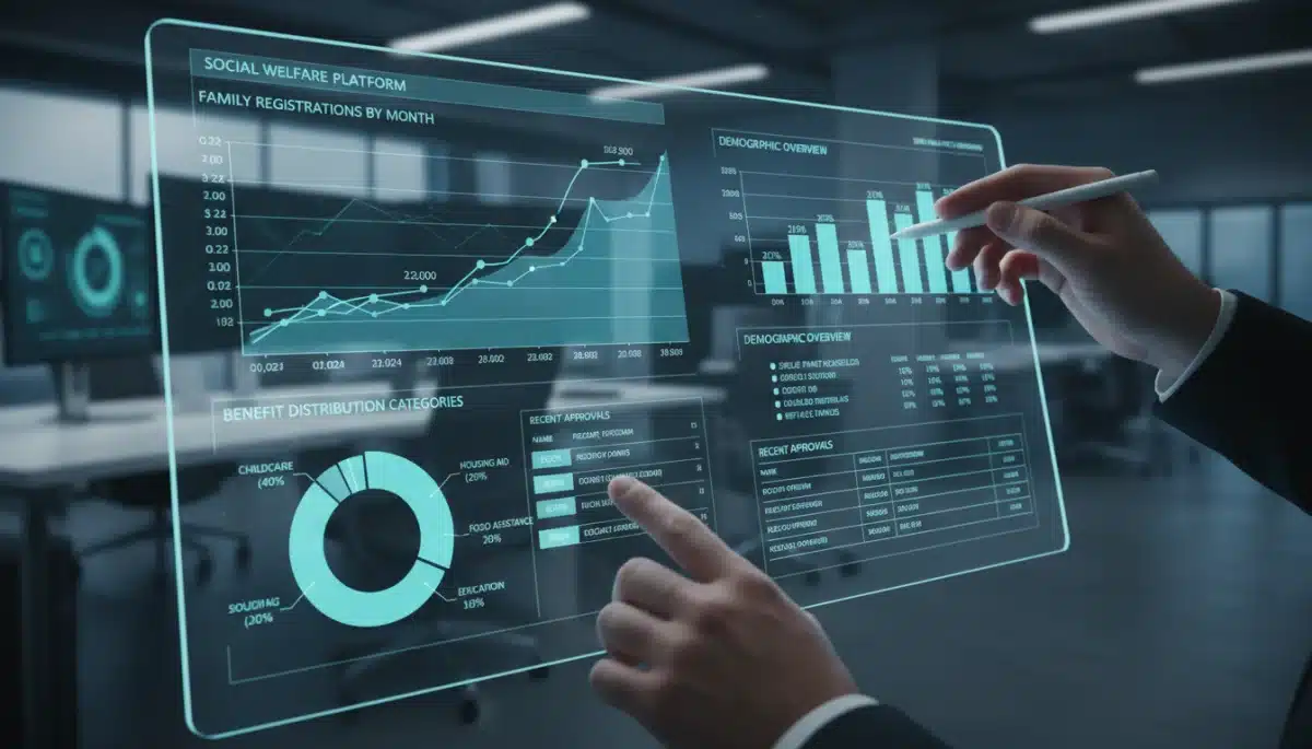 Interface digital exibindo dados do Cadastro Único e análise de benefícios sociais.