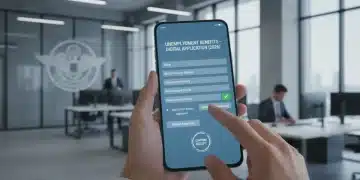 Pessoa preenchendo formulário de Seguro-Desemprego 2026 em smartphone, simbolizando acesso digital a benefícios.
