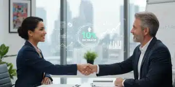 Mulher profissional confiante negociando salário em escritório moderno para 2026, simbolizando sucesso na carreira.