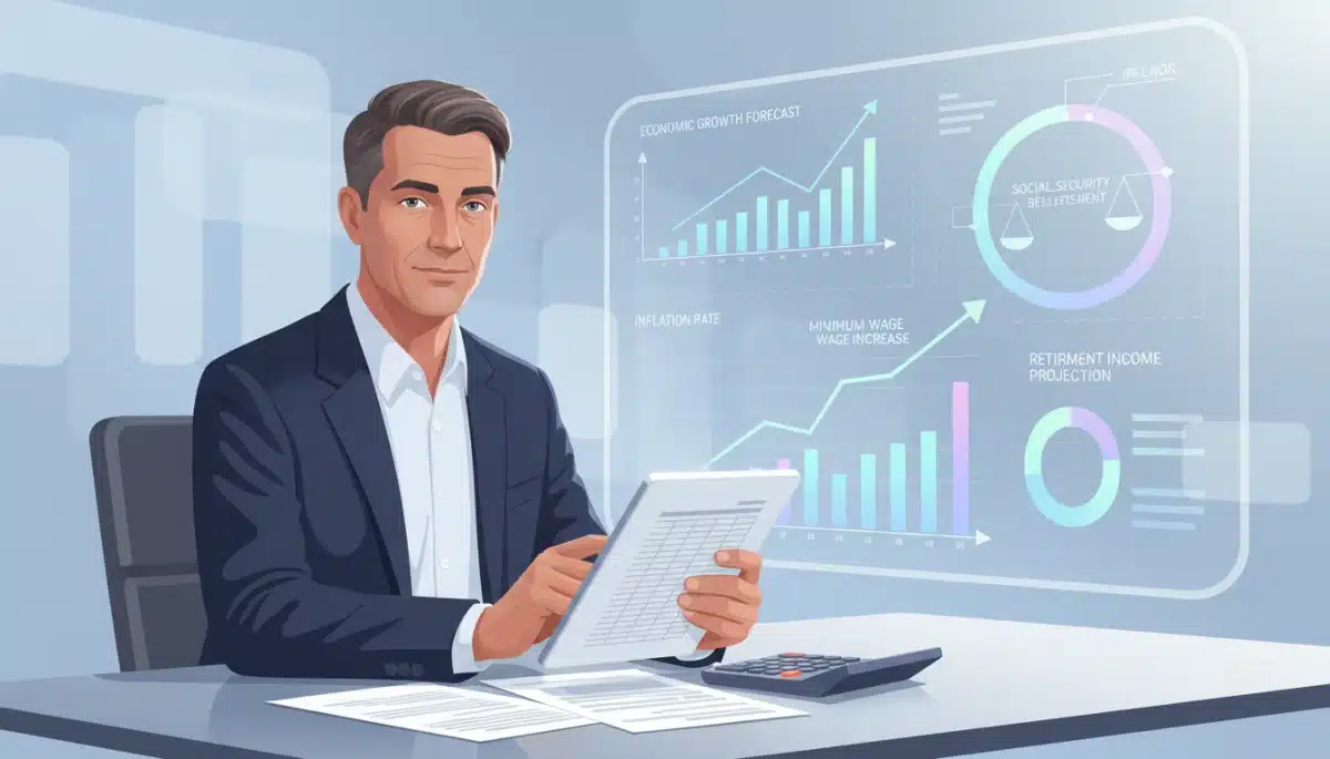 Pessoa analisando extratos financeiros e calculando impactos do reajuste previdenciário