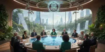 Líderes globais discutindo sustentabilidade em evento no Brasil 2026